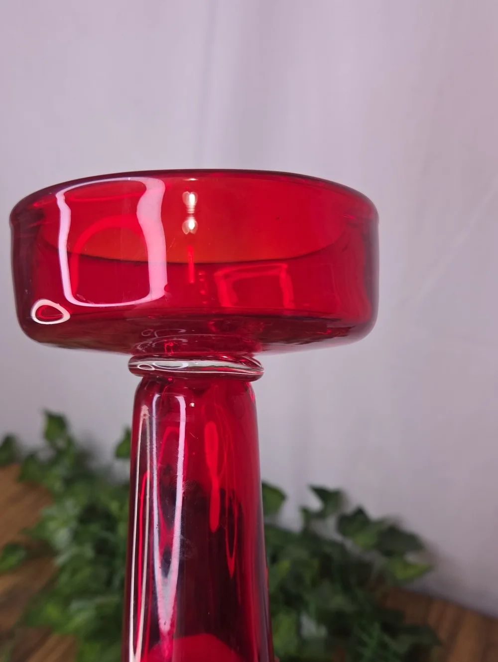 Unknown Brand. Vintage Red Glass Candlestick Holder. Beautiful. Like New